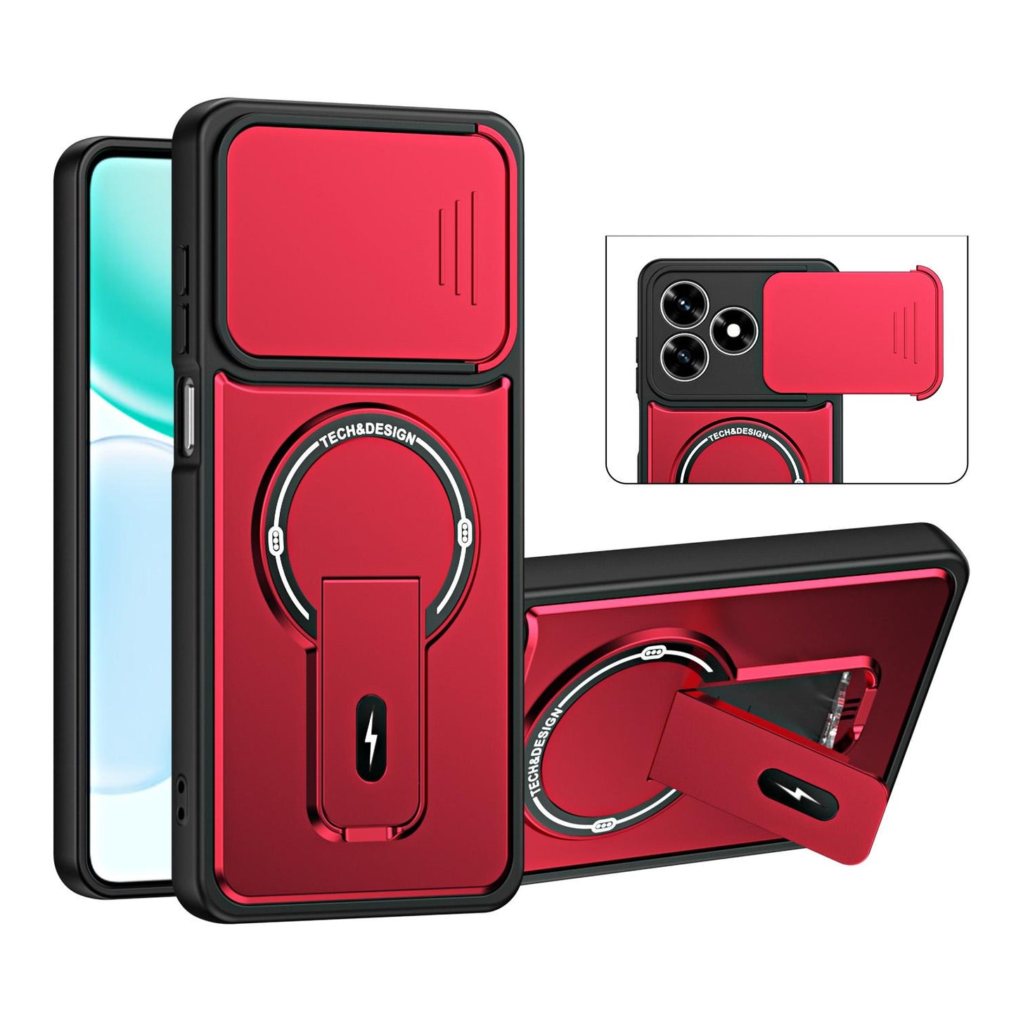 For Honor X5c / X5c Plus / X5d Sliding Camshield Holder Magnetic Phone Case(Red)