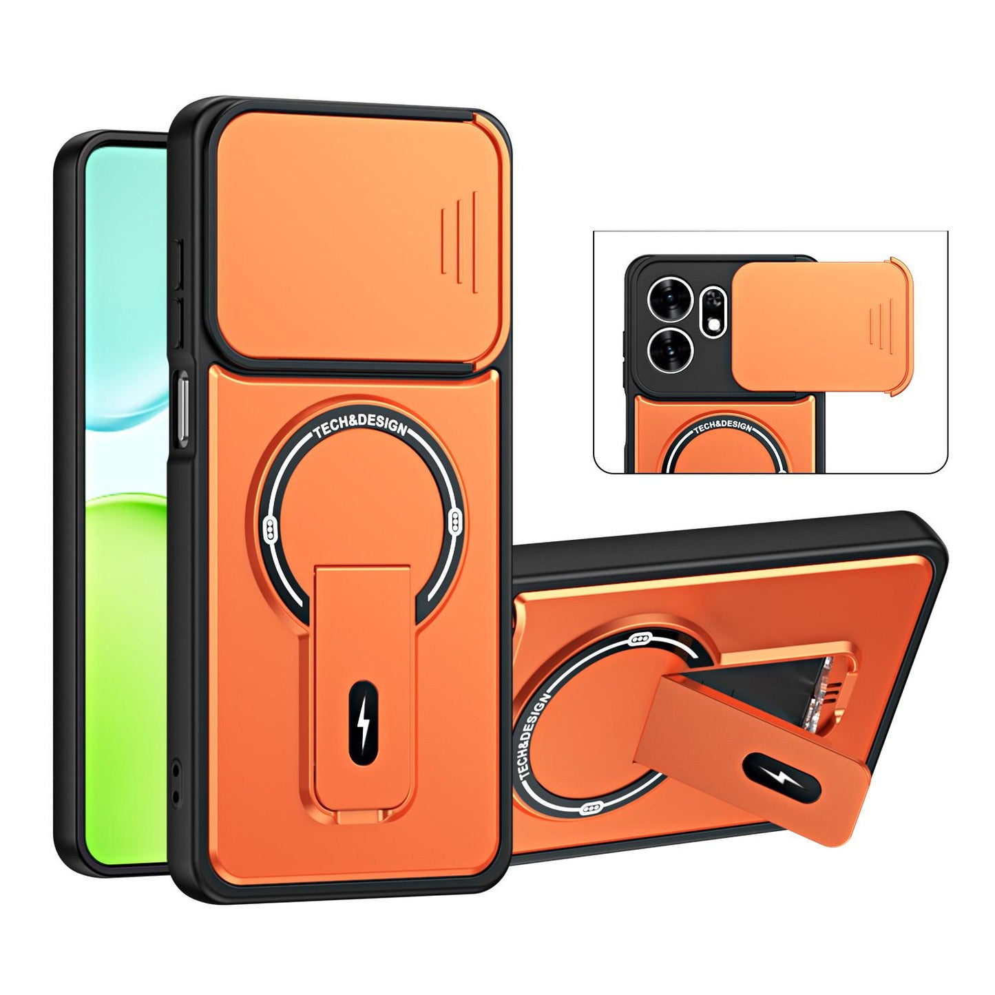 For Honor X6d / Play 60A 5G Sliding Camshield Holder Magnetic Phone Case(Orange)