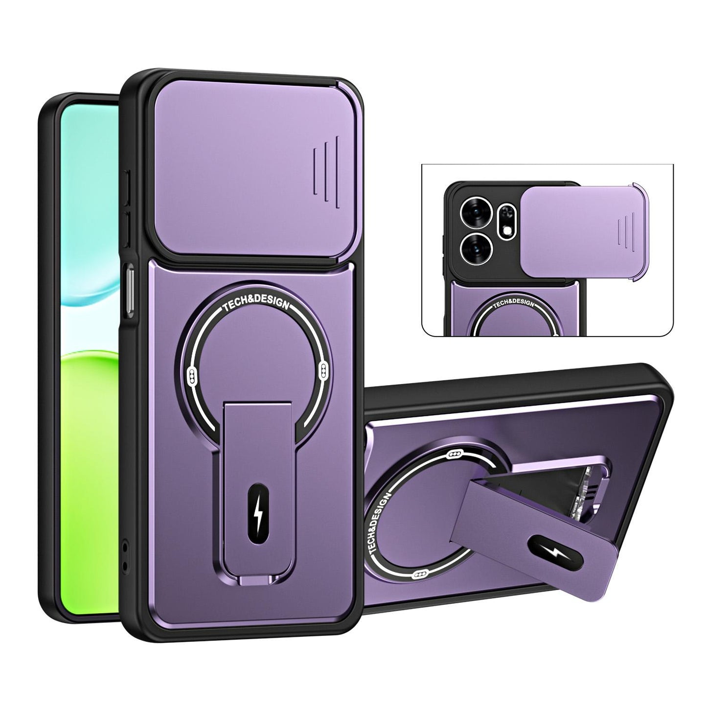 For Honor X6d / Play 60A 5G Sliding Camshield Holder Magnetic Phone Case(Purple)
