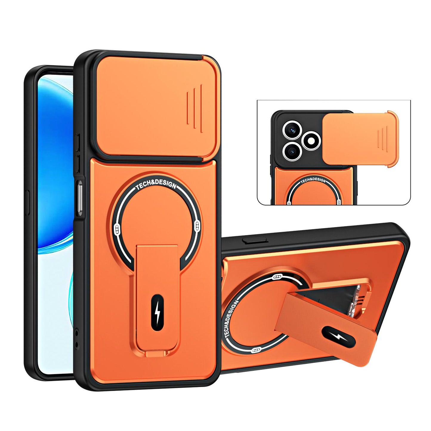 For Honor X8d 4G Sliding Camshield Holder Magnetic Phone Case(Orange)