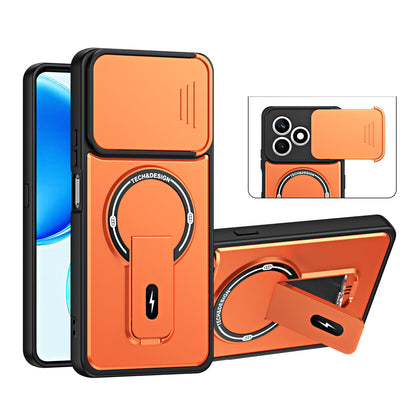 For Honor X8d 4G Sliding Camshield Holder Magnetic Phone Case(Orange)