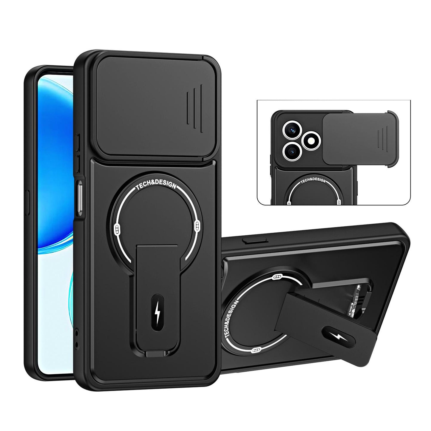 For Honor X8d 4G Sliding Camshield Holder Magnetic Phone Case(Black)