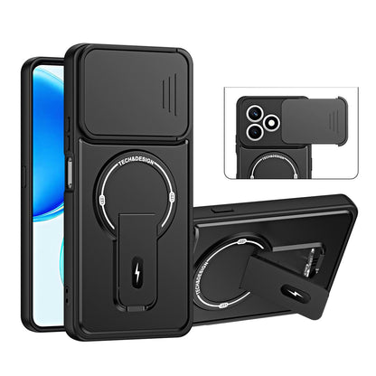 For Honor X8d 4G Sliding Camshield Holder Magnetic Phone Case(Black)