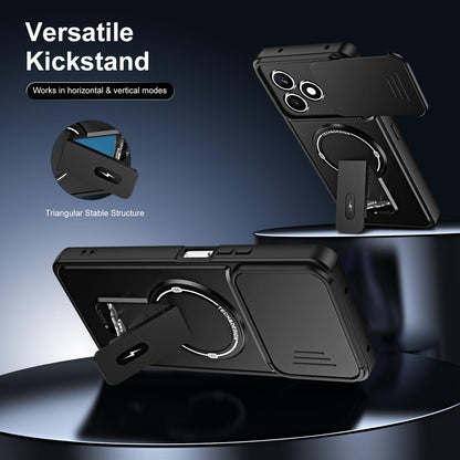 For Honor X8d 4G Sliding Camshield Holder Magnetic Phone Case(Black)
