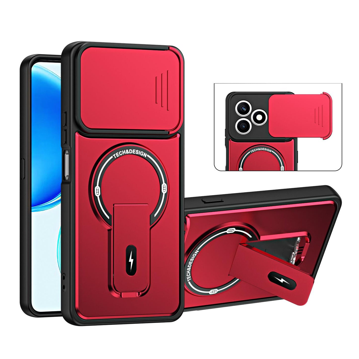 For Honor X8d 4G Sliding Camshield Holder Magnetic Phone Case(Red)