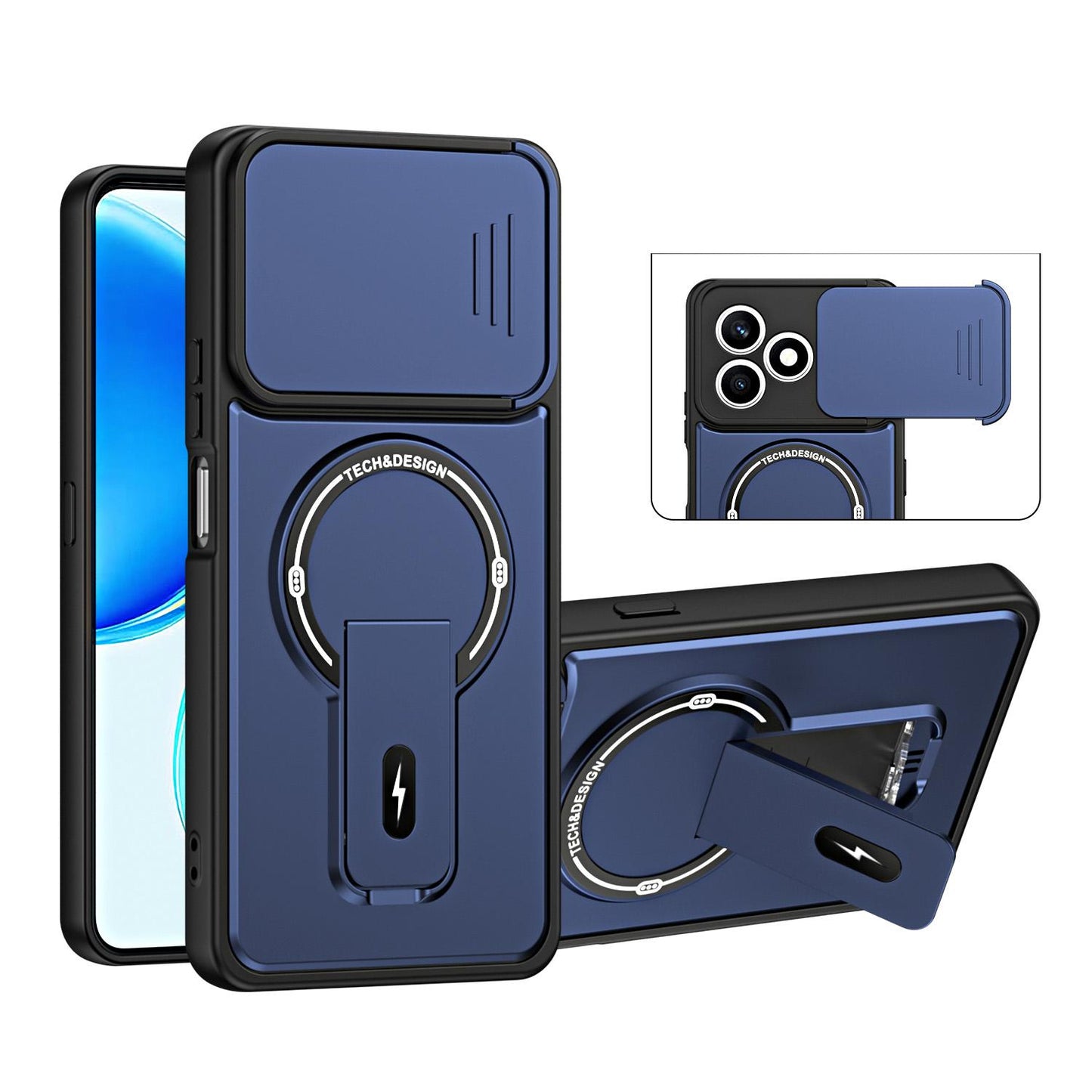 For Honor X8d 4G Sliding Camshield Holder Magnetic Phone Case(Blue)