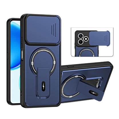 For Honor X8d 4G Sliding Camshield Holder Magnetic Phone Case(Blue)