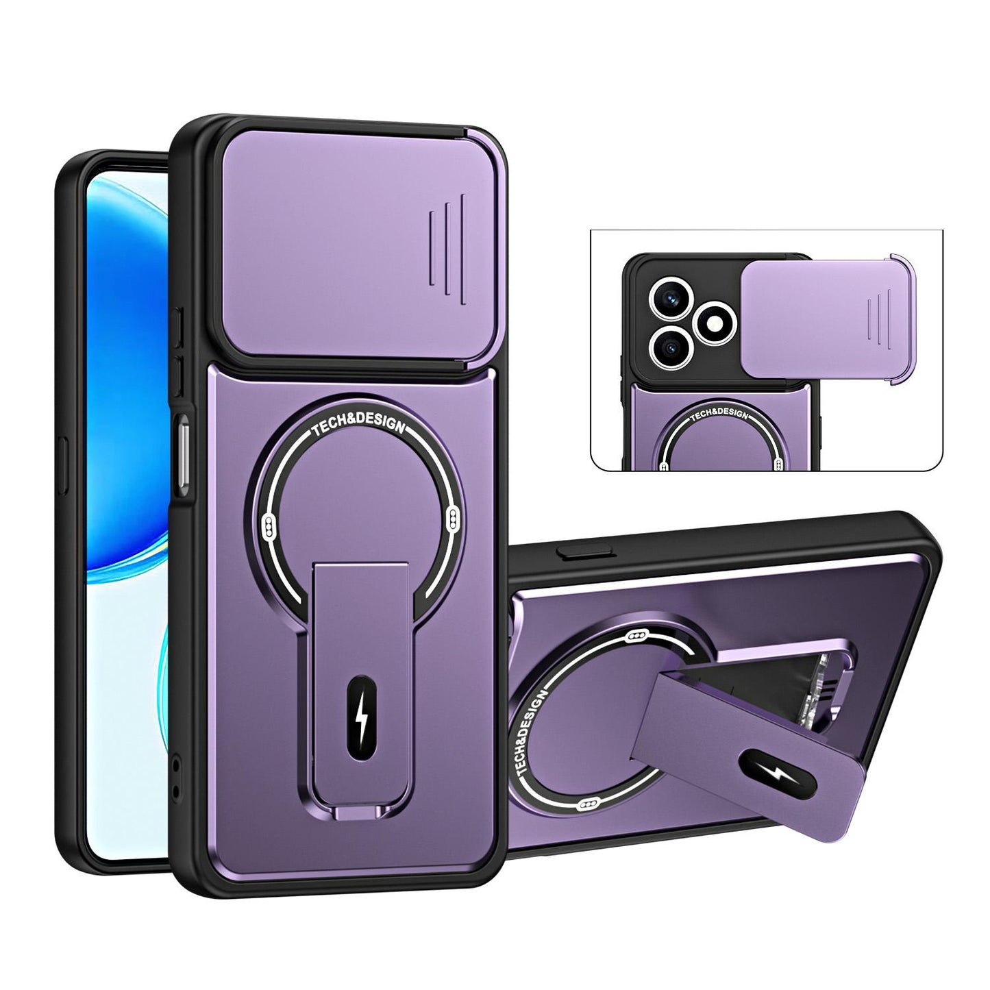 For Honor X8d 4G Sliding Camshield Holder Magnetic Phone Case(Purple)