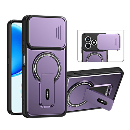 For Honor X8d 4G Sliding Camshield Holder Magnetic Phone Case(Purple)