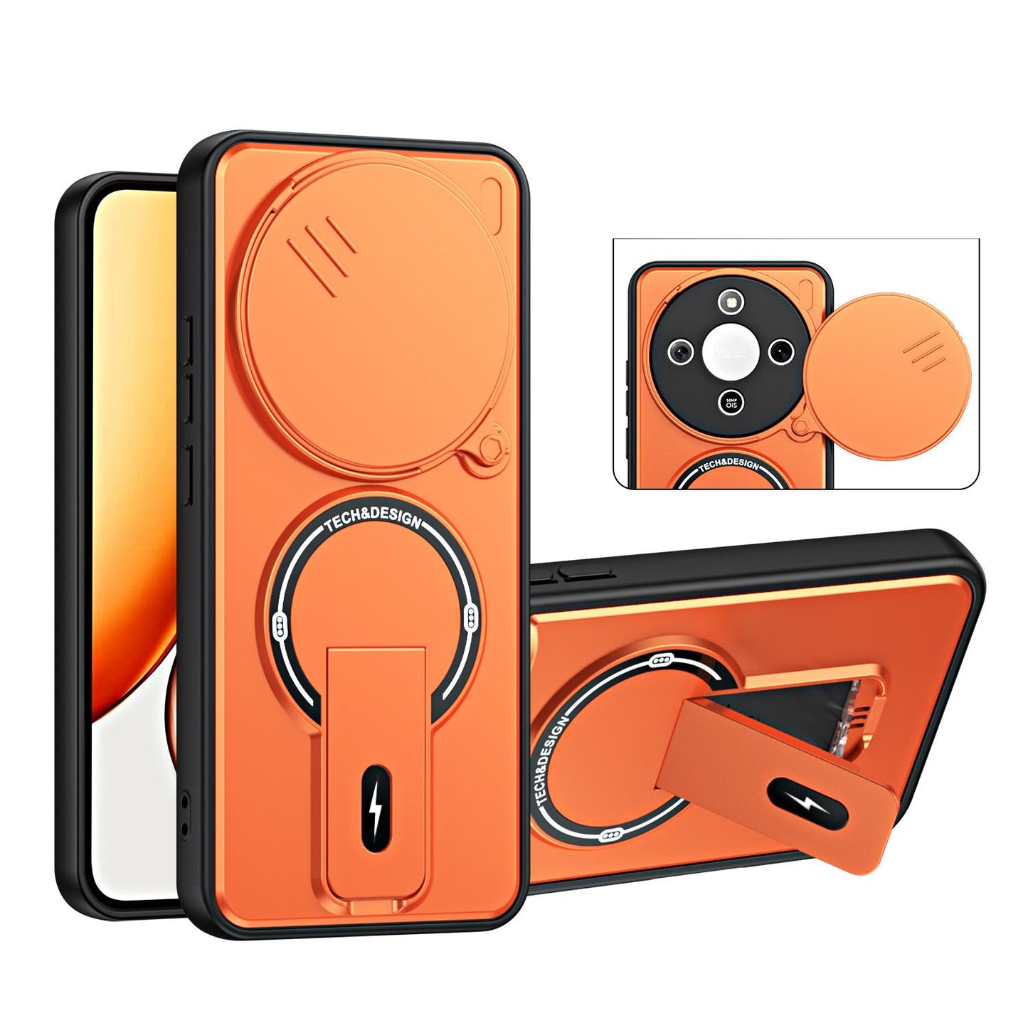 For Honor X9a / X40 / Magic5 Lite Sliding Camshield Holder Magnetic Phone Case(Orange)