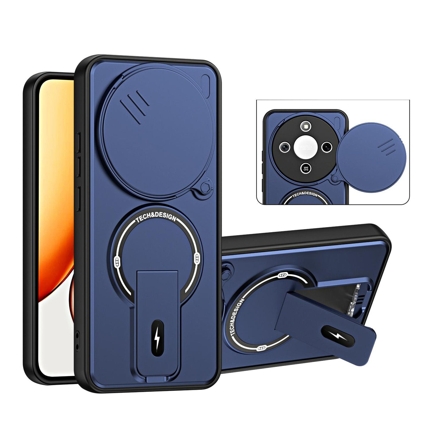 For Honor X9a / X40 / Magic5 Lite Sliding Camshield Holder Magnetic Phone Case(Blue)