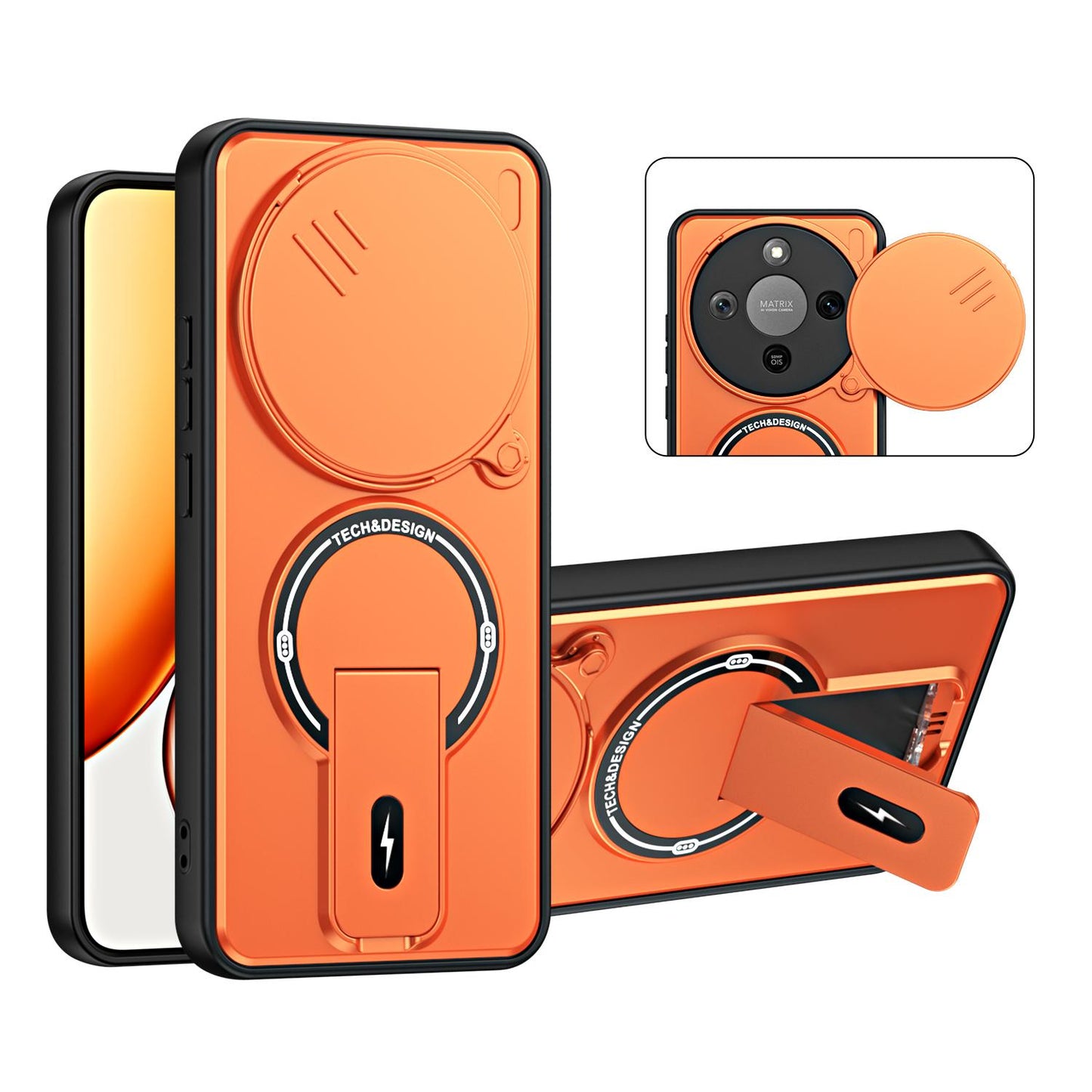 For Honor X9d / X70 5G Sliding Camshield Holder Magnetic Phone Case(Orange)
