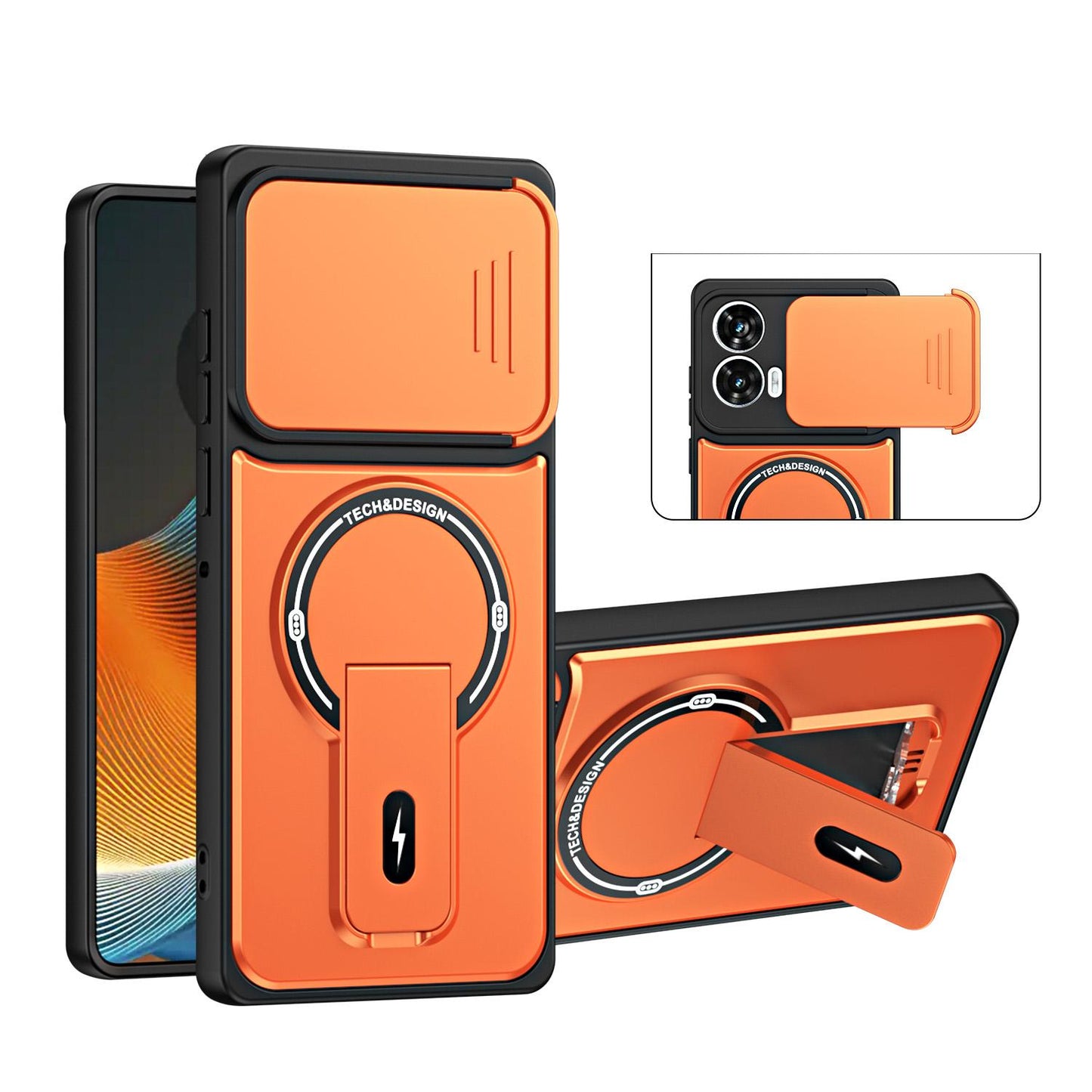For Motorola Edge 50 Fusion / Moto G85 Sliding Camshield Holder Magnetic Phone Case(Orange)