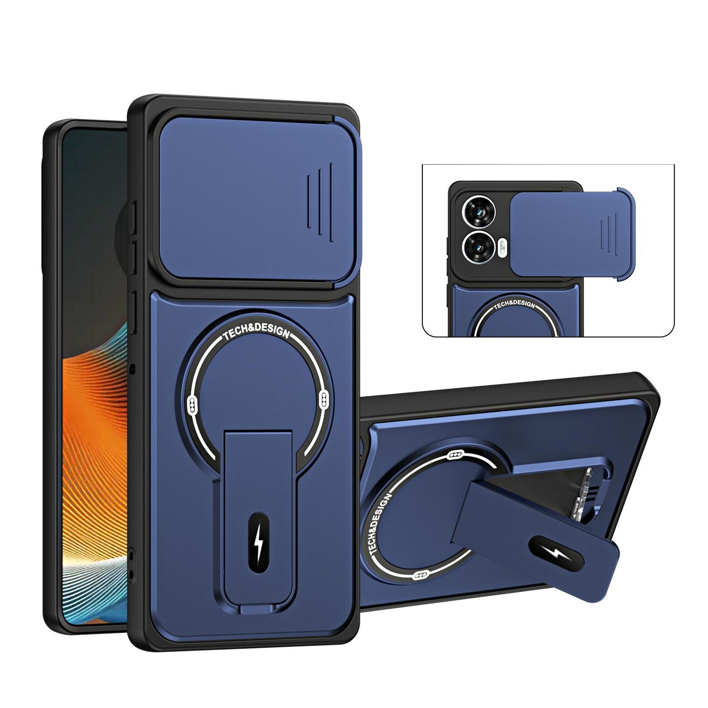 For Motorola Edge 50 Fusion / Moto G85 Sliding Camshield Holder Magnetic Phone Case(Blue)