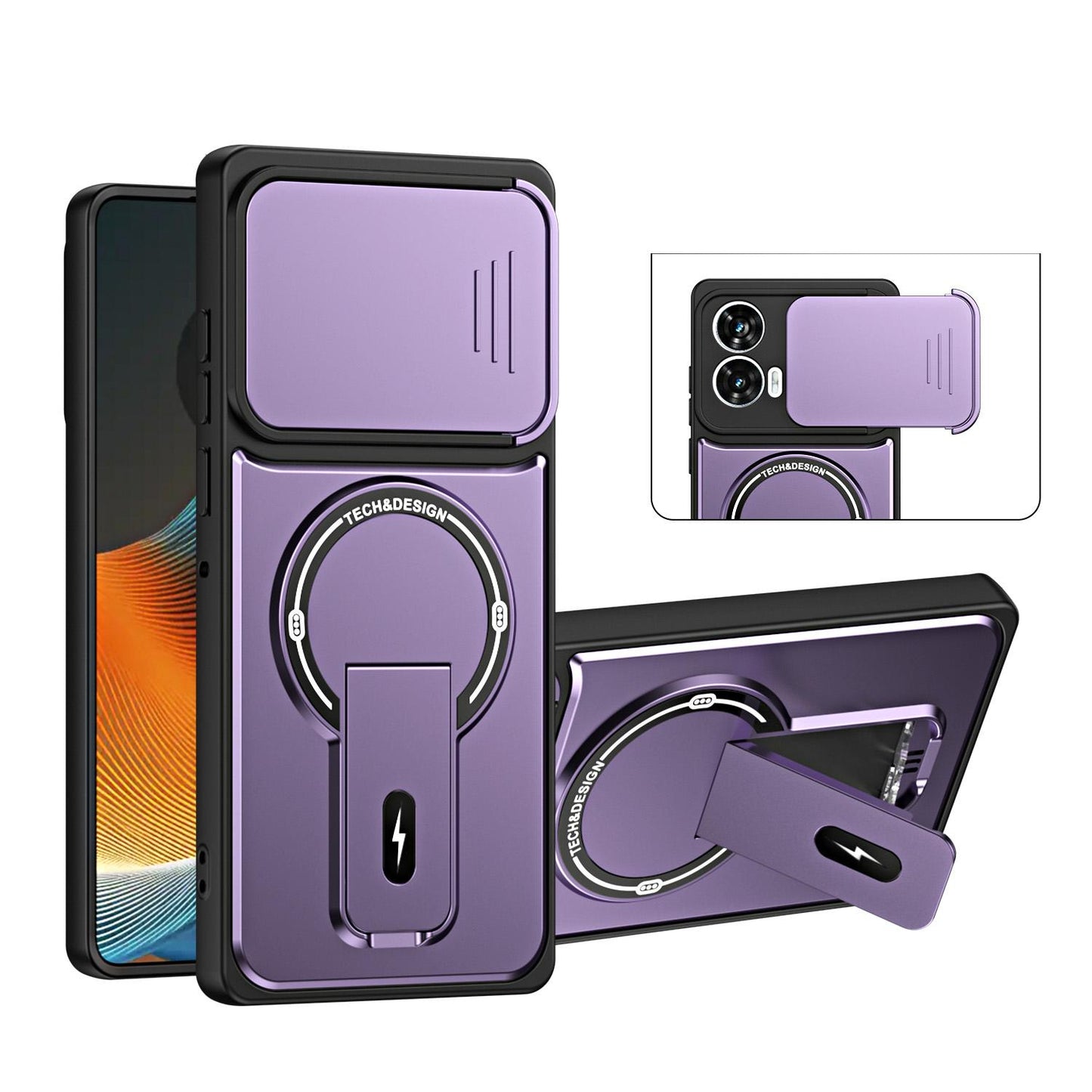 For Motorola Edge 50 Fusion / Moto G85 Sliding Camshield Holder Magnetic Phone Case(Purple)
