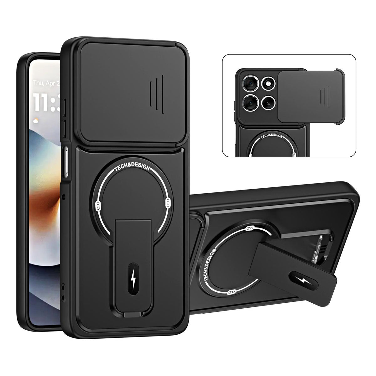 For Motorola Edge 60 Pro 5G Sliding Camshield Holder Magnetic Phone Case - Black - EDA009988503B