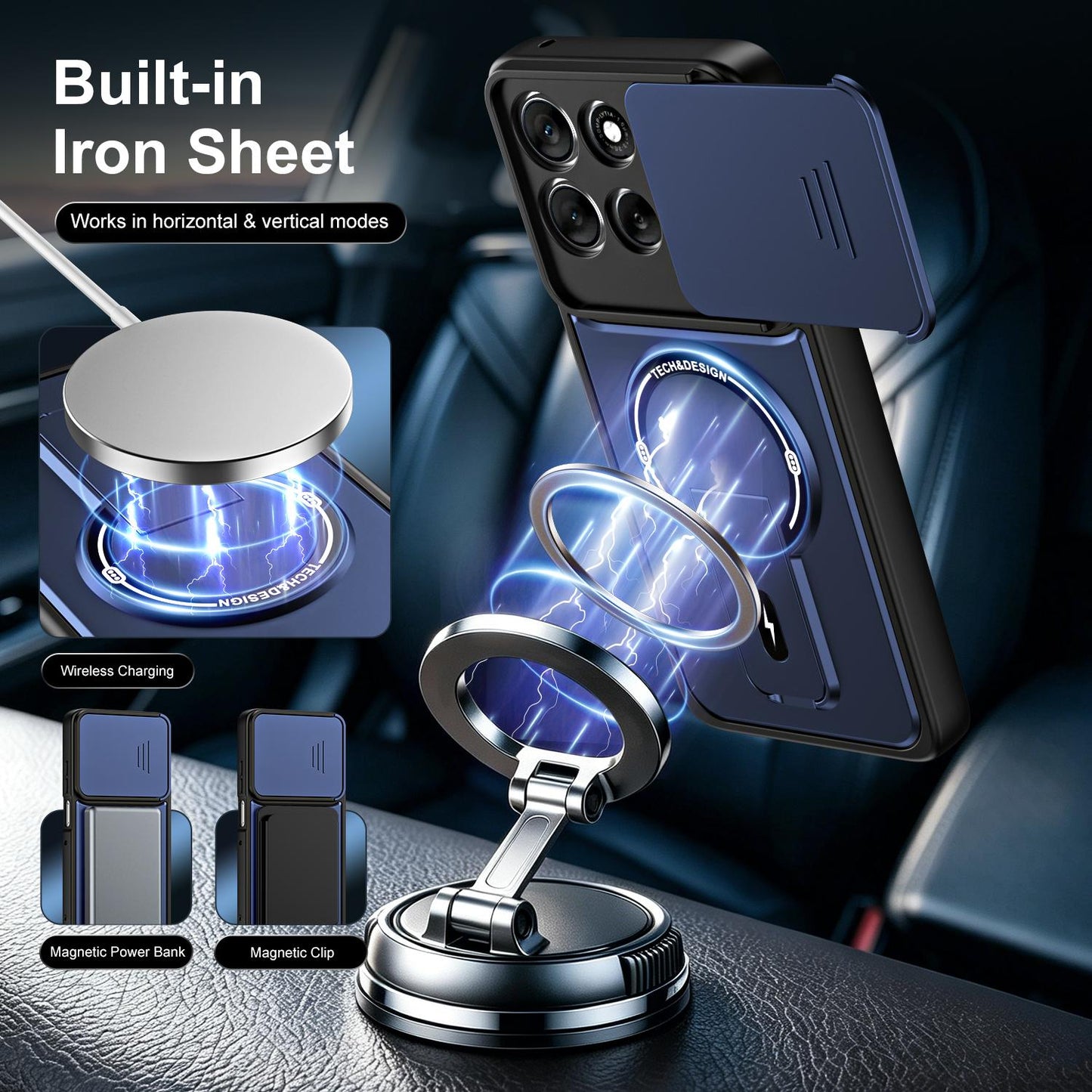 For Motorola Moto G37 Power 5G Sliding Camshield Holder Magnetic Phone Case(Blue)