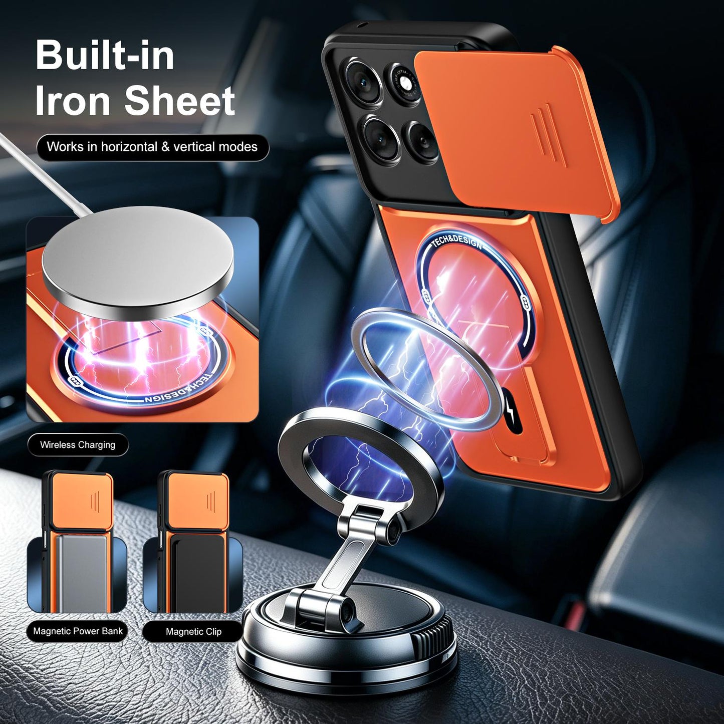For Motorola Moto G56 5G Sliding Camshield Holder Magnetic Phone Case(Orange)