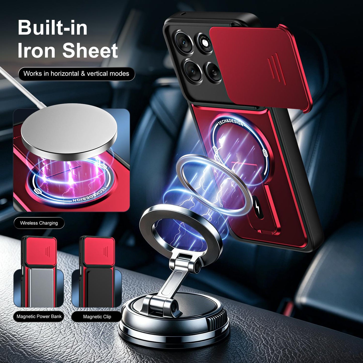 For Motorola Moto G56 5G Sliding Camshield Holder Magnetic Phone Case(Red)