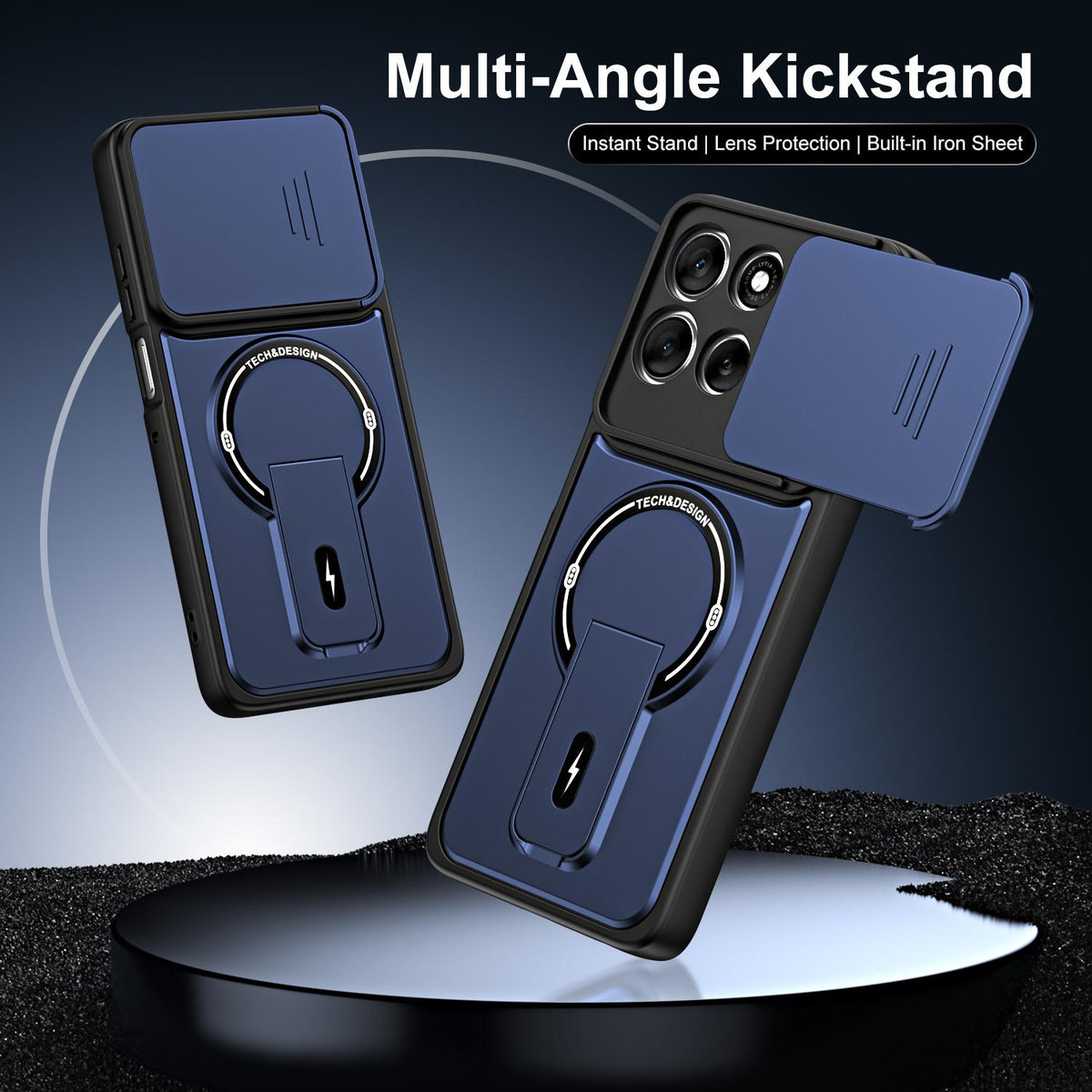 For Motorola Moto G56 5G Sliding Camshield Holder Magnetic Phone Case - Blue - EDA009988508D