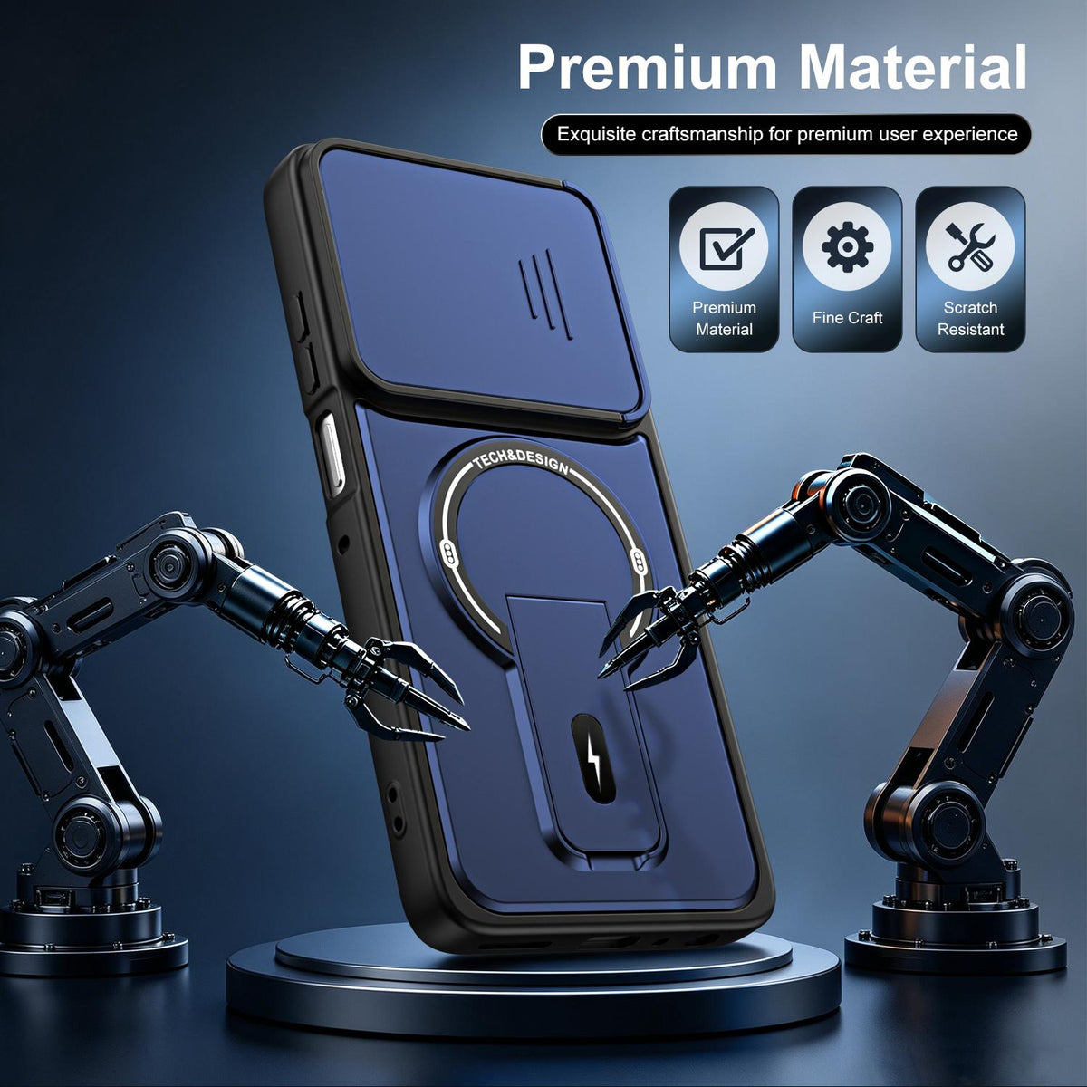 For Motorola Moto G56 5G Sliding Camshield Holder Magnetic Phone Case - Blue - EDA009988508D