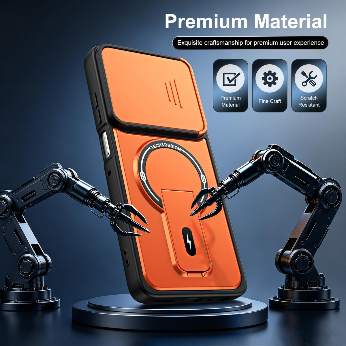 For Motorola Moto G57 Power 5G Sliding Camshield Holder Magnetic Phone Case - Orange - EDA009988509A
