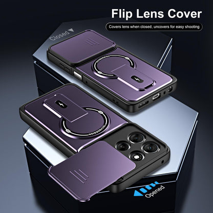 For Motorola Moto G57 Power 5G Sliding Camshield Holder Magnetic Phone Case(Purple)