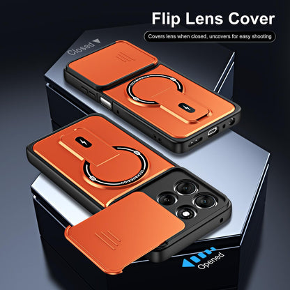 For Motorola Moto G86 5G Sliding Camshield Holder Magnetic Phone Case(Orange)