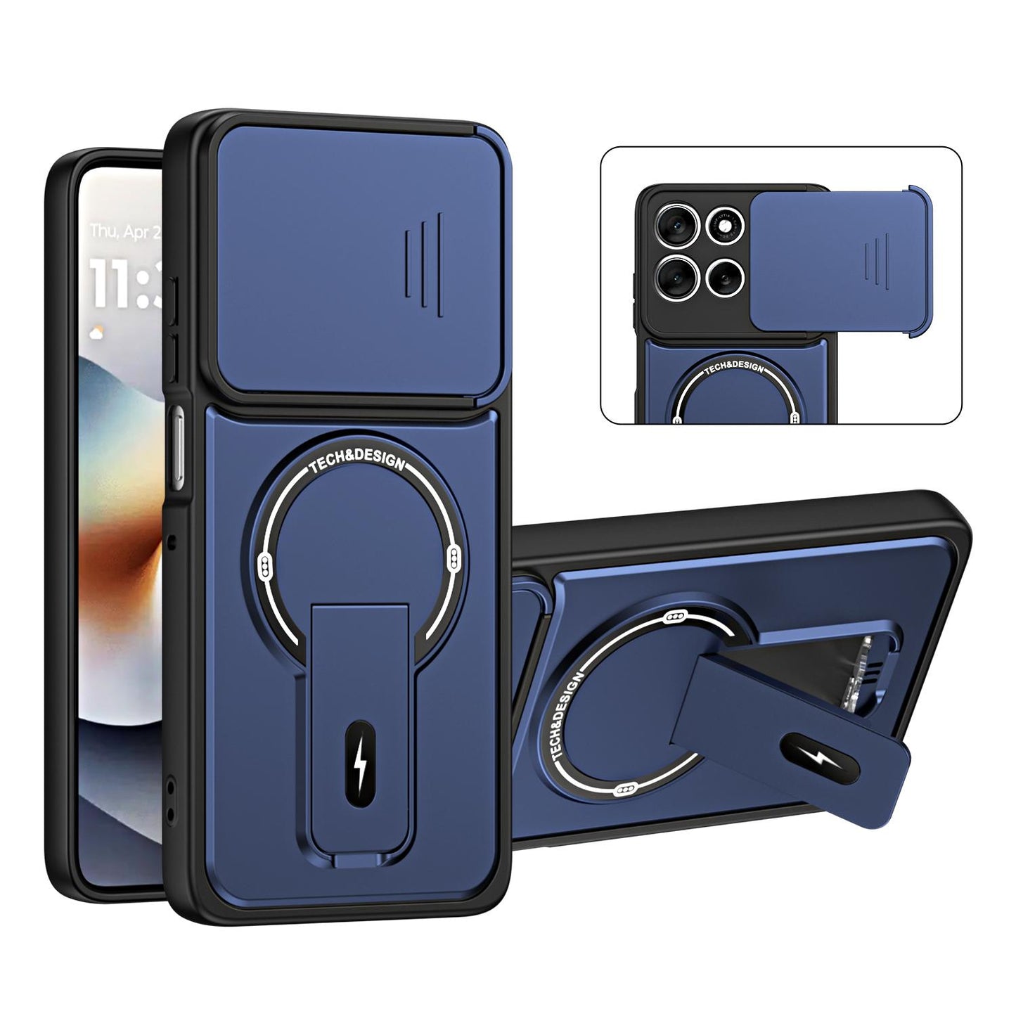 For Motorola Moto G86 Power 5G Sliding Camshield Holder Magnetic Phone Case(Blue)