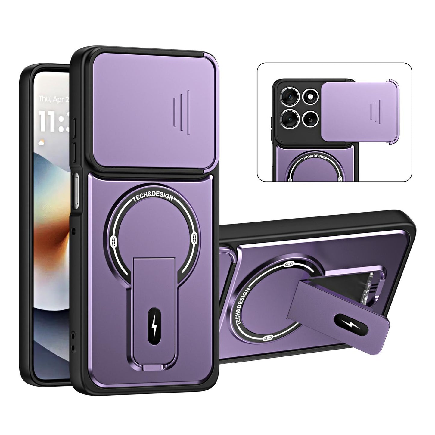 For Motorola Moto G86 Power 5G Sliding Camshield Holder Magnetic Phone Case(Purple)