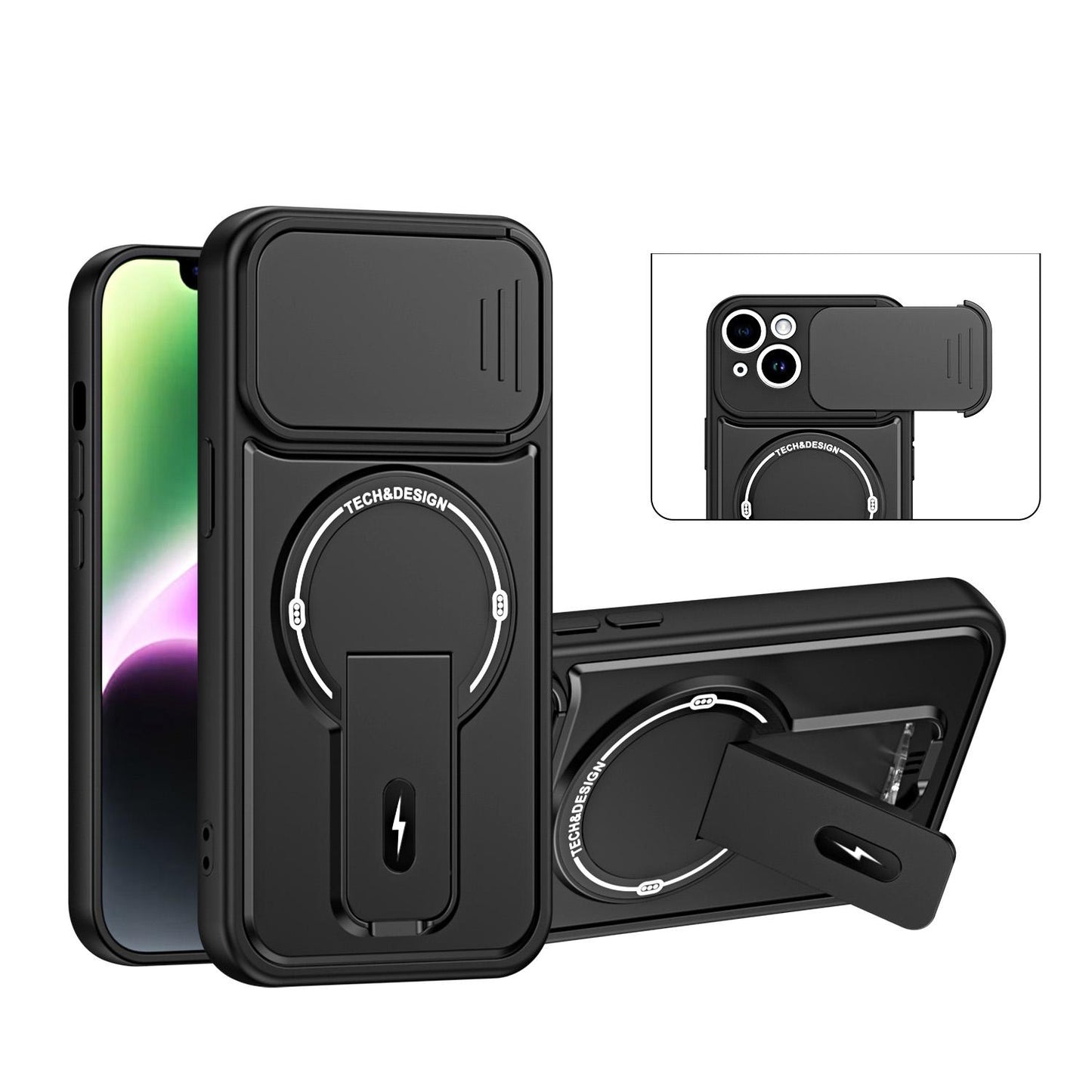 For iPhone 13 Sliding Camshield Holder Magnetic Phone Case(Black)