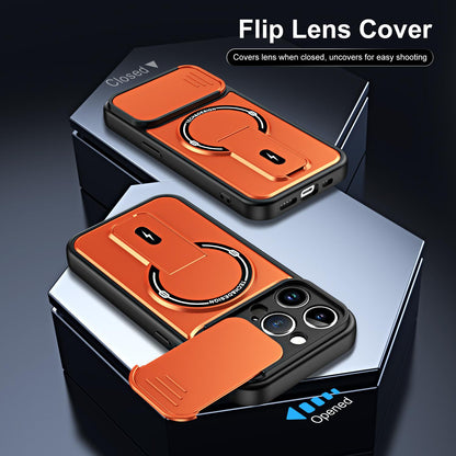 For iPhone 13 Pro Sliding Camshield Holder Magnetic Phone Case(Orange)