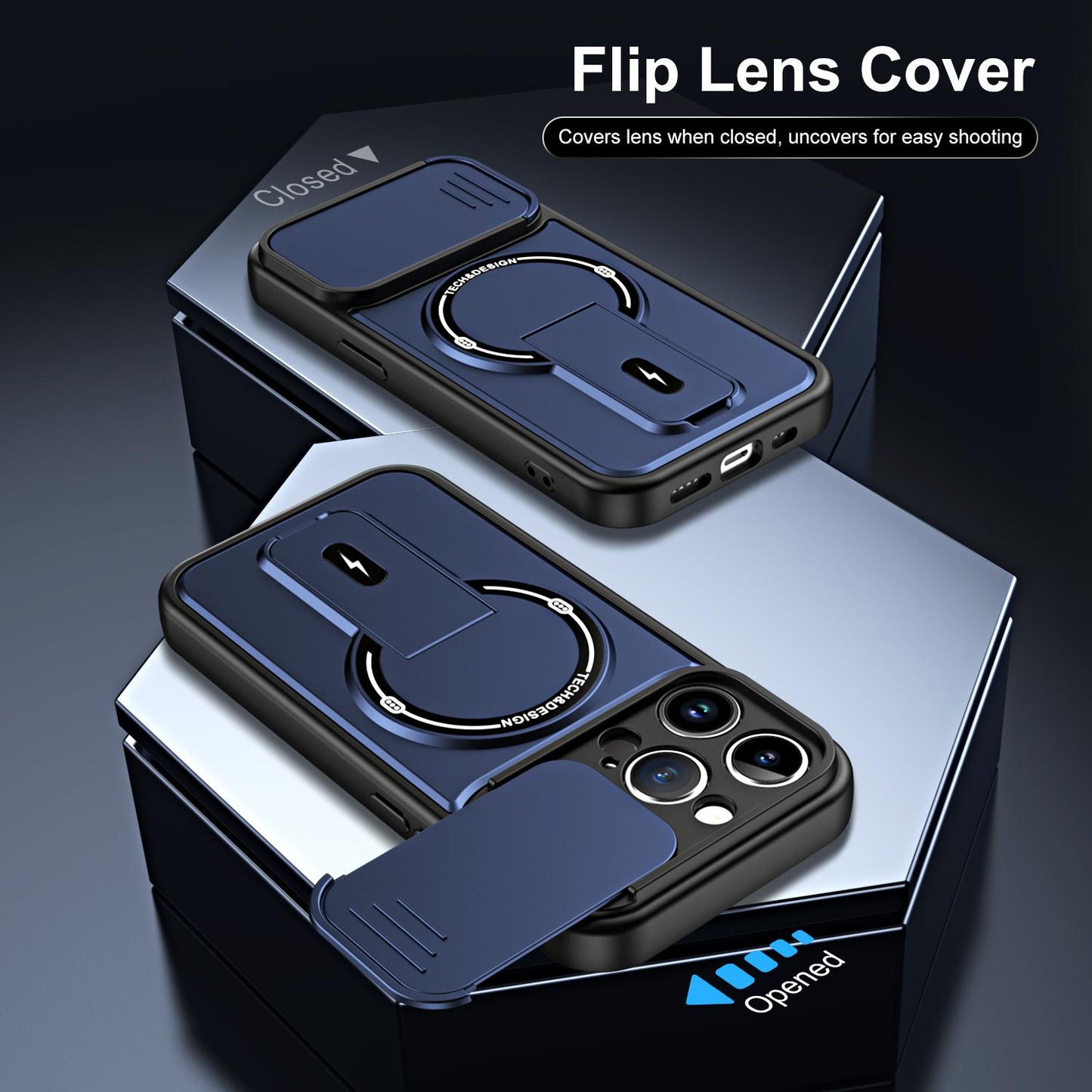 For iPhone 13 Pro Sliding Camshield Holder Magnetic Phone Case(Blue)