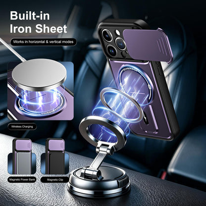 For iPhone 13 Pro Sliding Camshield Holder Magnetic Phone Case(Purple)