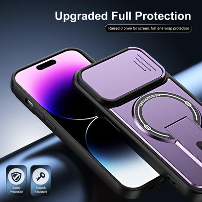 For iPhone 13 Pro Sliding Camshield Holder Magnetic Phone Case(Purple)