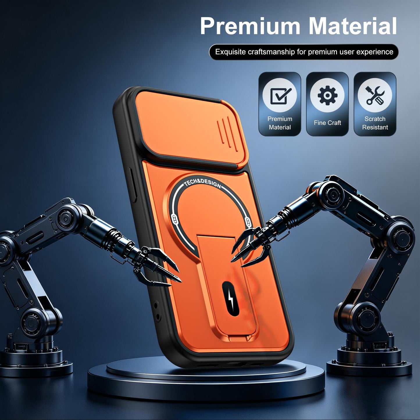 For iPhone 13 Pro Max Sliding Camshield Holder Magnetic Phone Case(Orange)