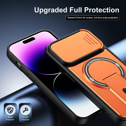 For iPhone 13 Pro Max Sliding Camshield Holder Magnetic Phone Case(Orange)