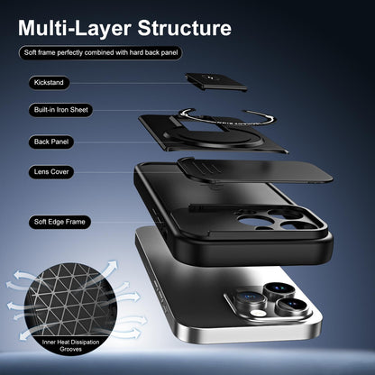 For iPhone 13 Pro Max Sliding Camshield Holder Magnetic Phone Case(Black)