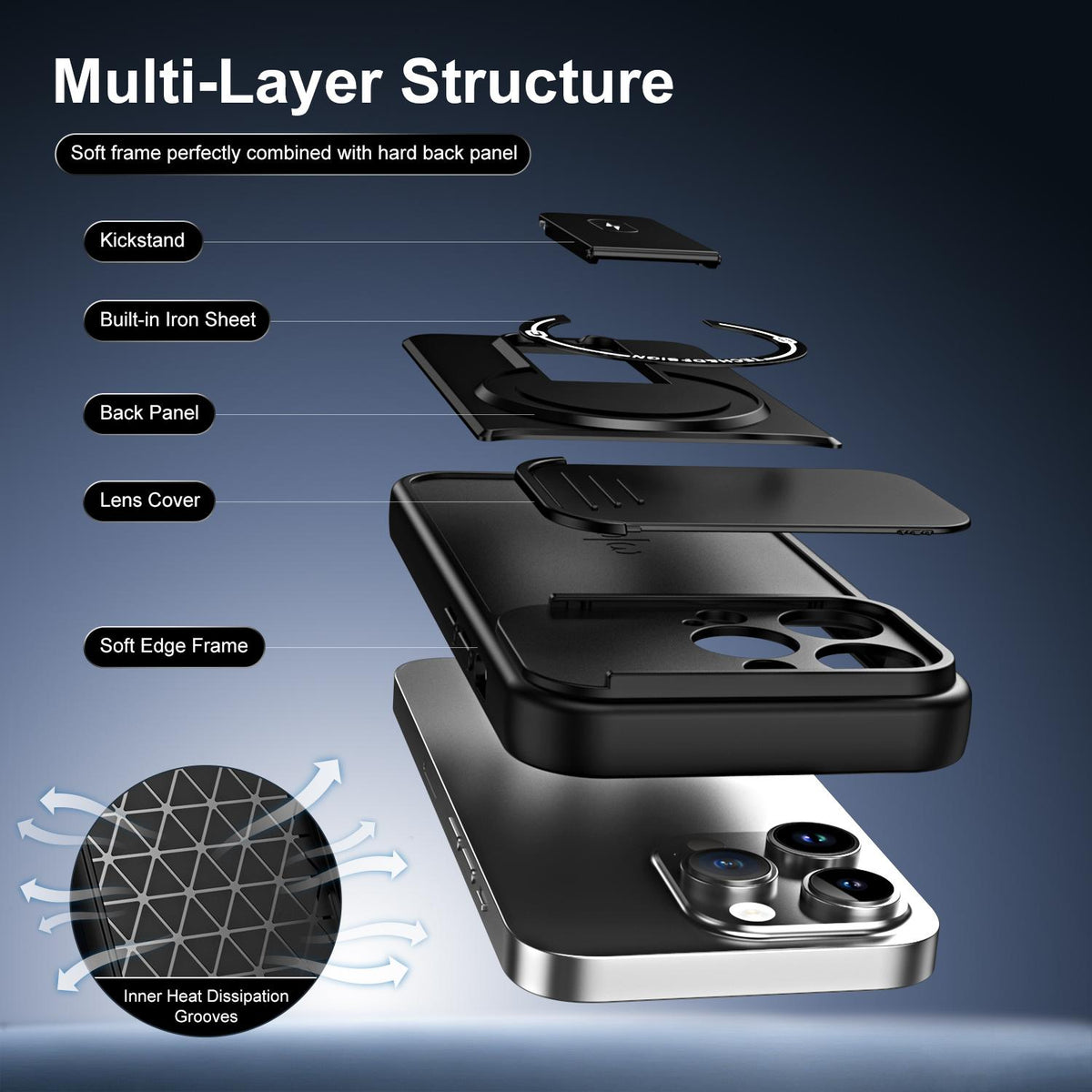 For iPhone 13 Pro Max Sliding Camshield Holder Magnetic Phone Case - Black - EDA009988703B