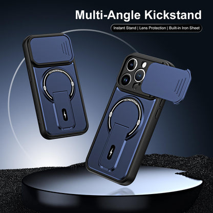 For iPhone 13 Pro Max Sliding Camshield Holder Magnetic Phone Case(Blue)