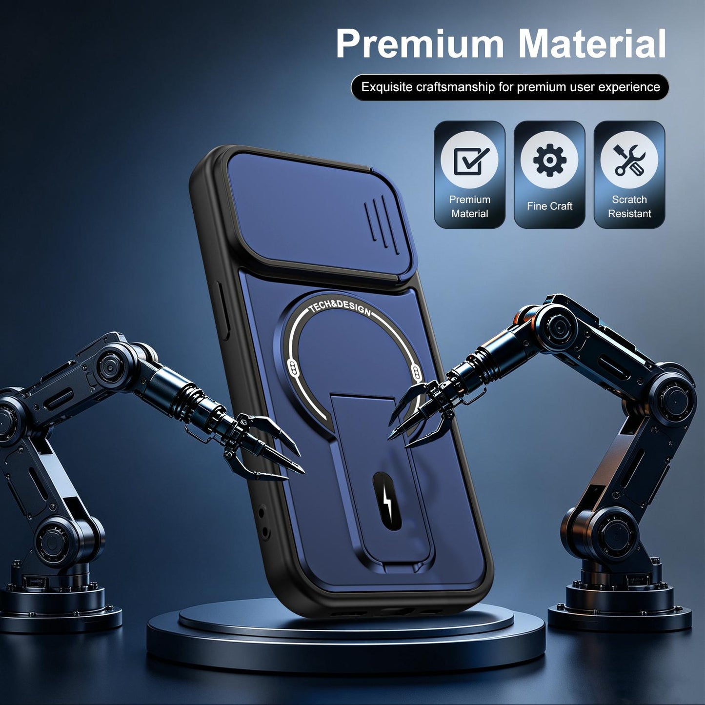 For iPhone 13 Pro Max Sliding Camshield Holder Magnetic Phone Case(Blue)