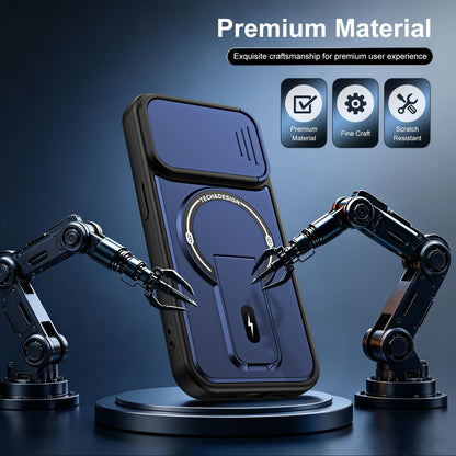 For iPhone 13 Pro Max Sliding Camshield Holder Magnetic Phone Case(Blue)