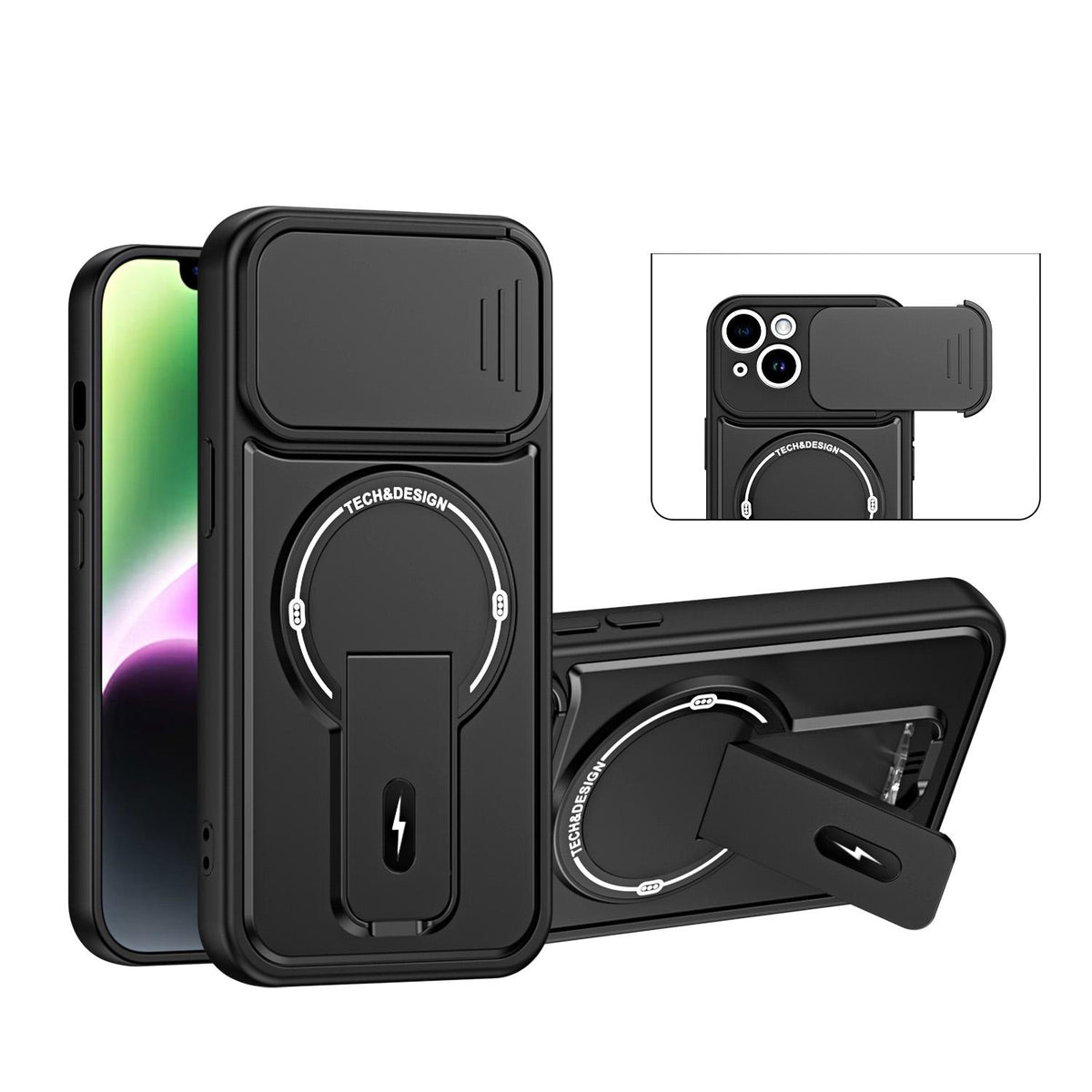 For iPhone 14 Sliding Camshield Holder Magnetic Phone Case - Black - EDA009988704B