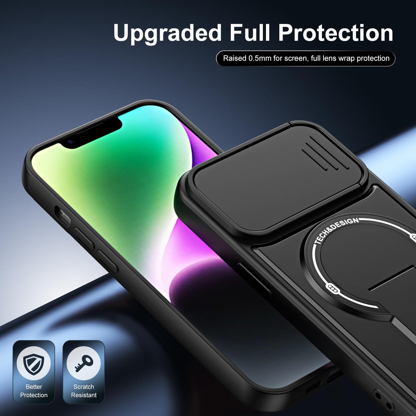 For iPhone 14 Sliding Camshield Holder Magnetic Phone Case(Black)