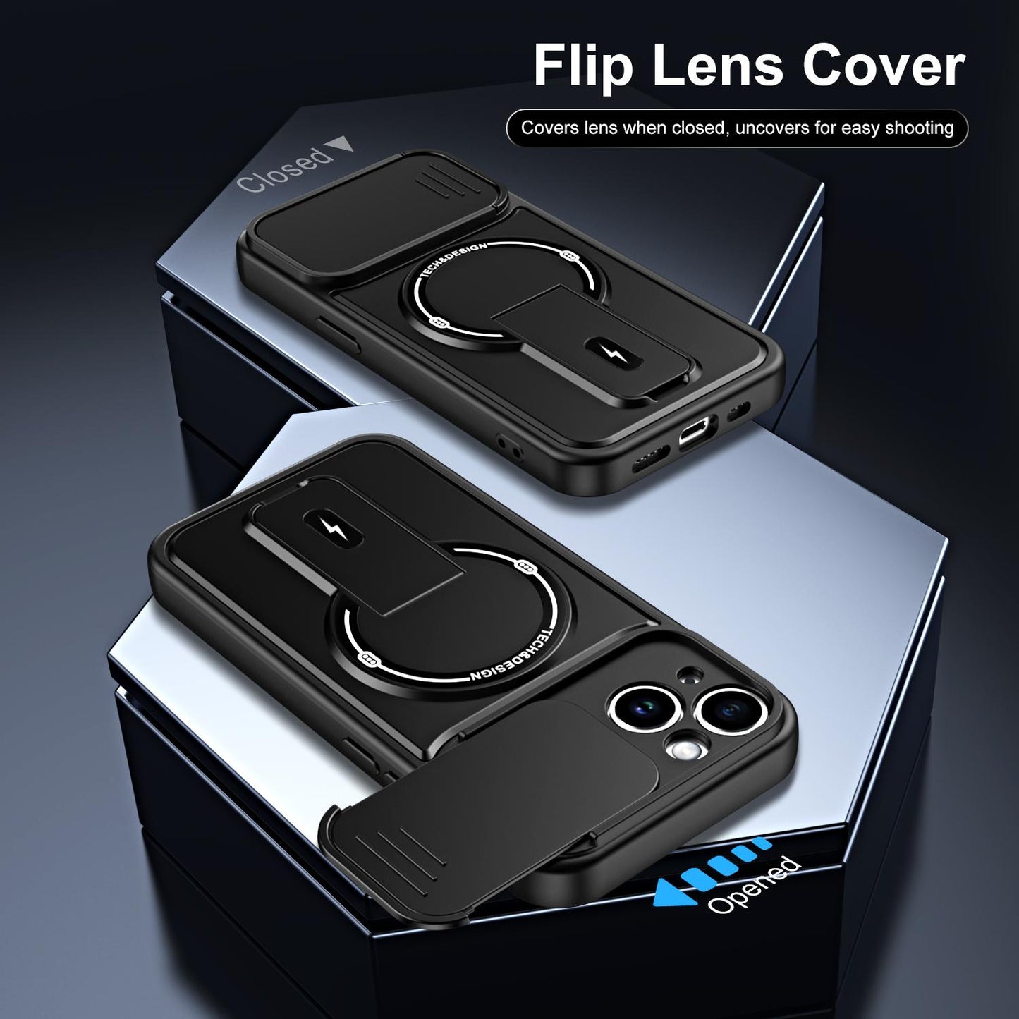 For iPhone 14 Sliding Camshield Holder Magnetic Phone Case(Blue)