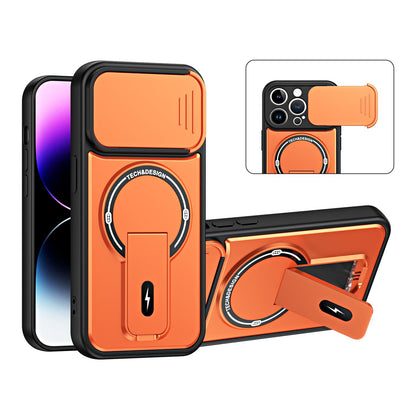 For iPhone 14 Pro Sliding Camshield Holder Magnetic Phone Case(Orange)