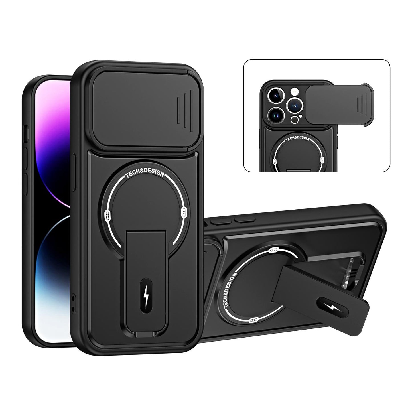 For iPhone 14 Pro Sliding Camshield Holder Magnetic Phone Case(Black)