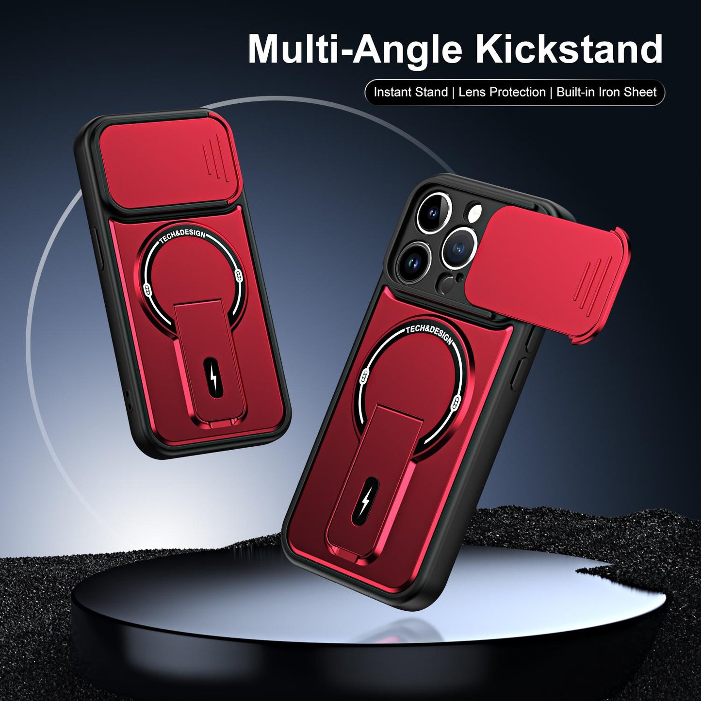 For iPhone 14 Pro Sliding Camshield Holder Magnetic Phone Case(Red)