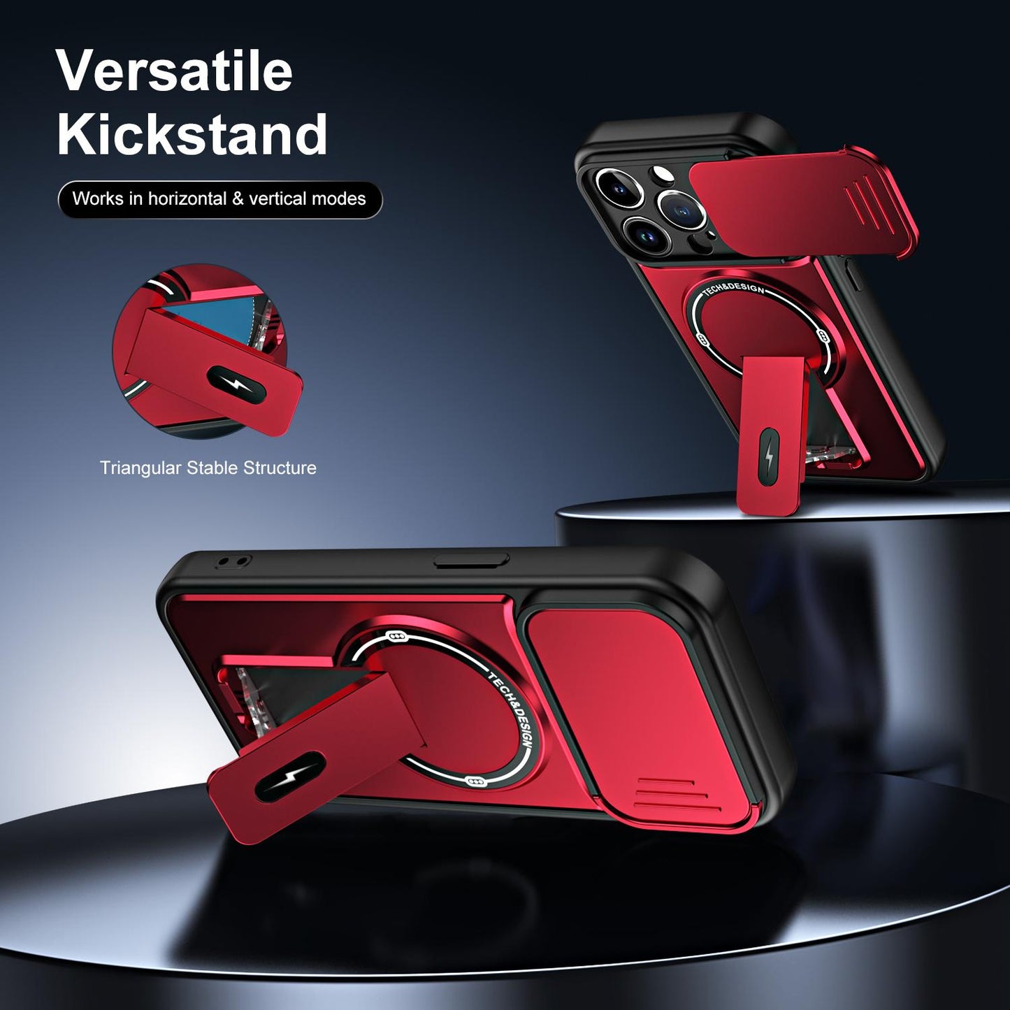 For iPhone 14 Pro Sliding Camshield Holder Magnetic Phone Case(Red)