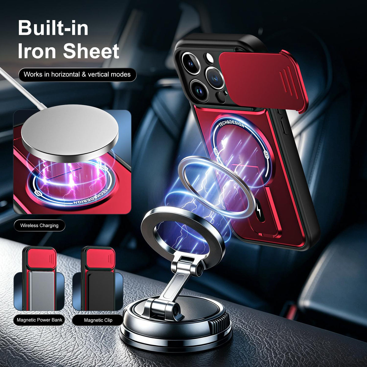 For iPhone 14 Pro Sliding Camshield Holder Magnetic Phone Case - Red - EDA009988705C
